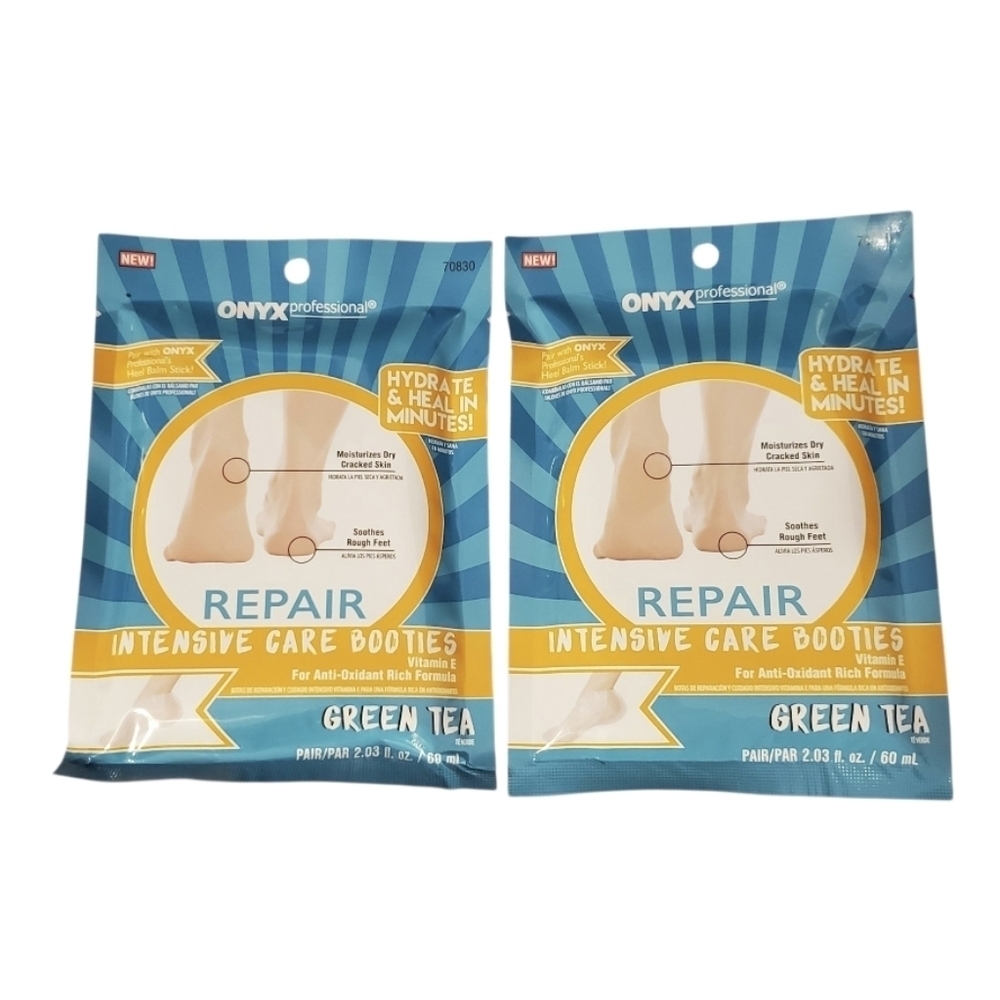 New Onyx Professional Intensive Repair Foot Booties Rough Feet Green Tea 2 Pk